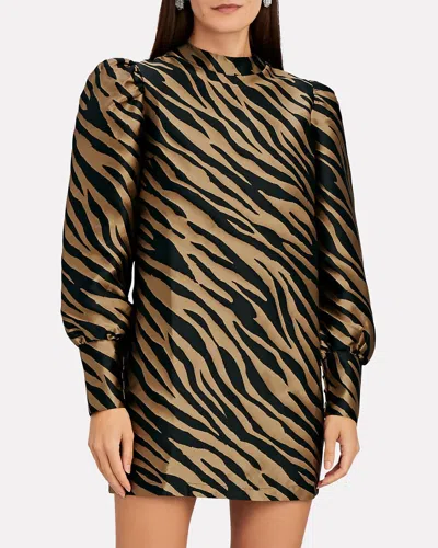 The Andamane Elisa Zebra Stripe Mini Dress In Beige,black In Multi