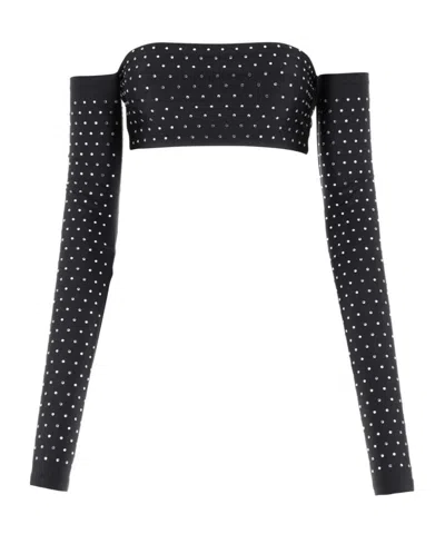 THE ANDAMANE THE ANDAMANE EMBELLISHED SATIN CROPPED TOP