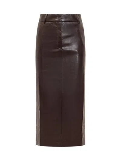 The Andamane Faux Leather Midi Skirt  In Purple