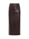 The Andamane Bordeaux Faux Leather Midi Skirt In Burgundy