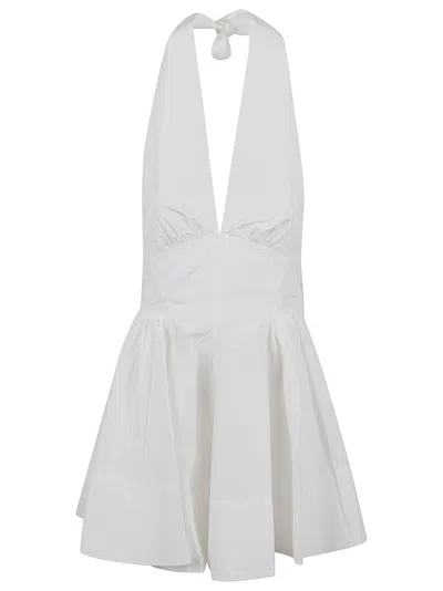 The Andamane Flared Mini Dress With Deep V-neckline In White