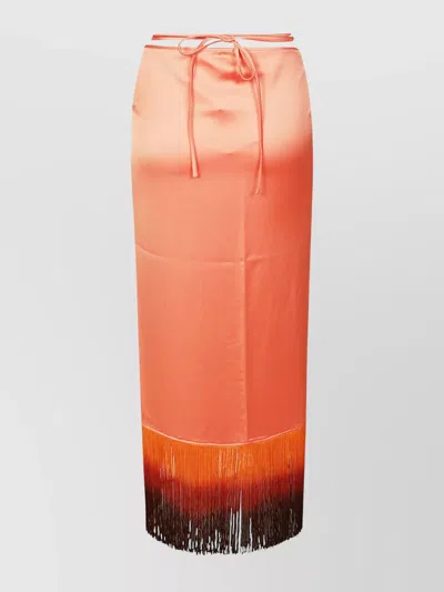 The Andamane Fringe Ombre Satin Tie Midi Skirt