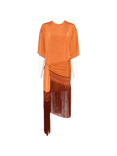 The Andamane Fringe-trimmed Wrap Dress In Orange