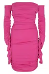 The Andamane Fuchsia Off-shoulder Mini Dress With Draped Sides