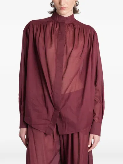 The Andamane Gathered Long-sleeve Shirt In Burgundy