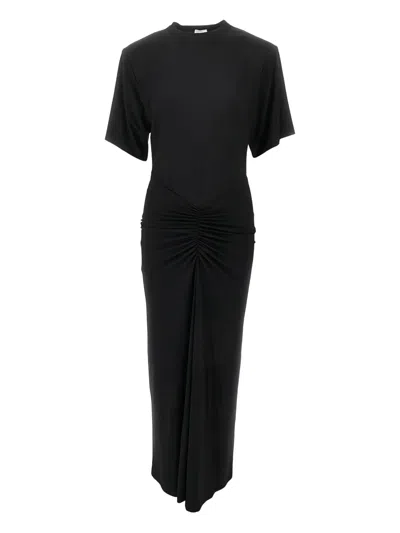 The Andamane Lennox Midi Dress Crew Neck Ruched In Black