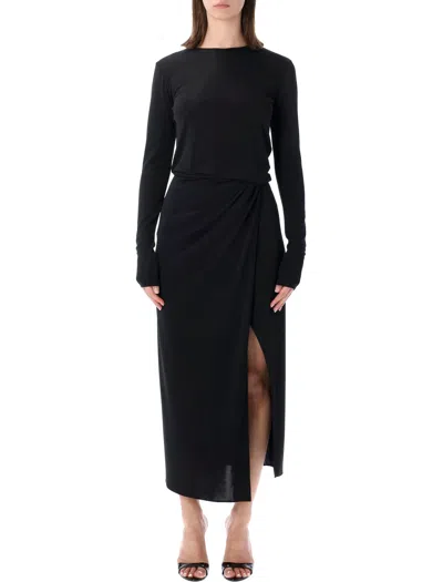 The Andamane Gia Fluid Draped Maxi Dress In Black