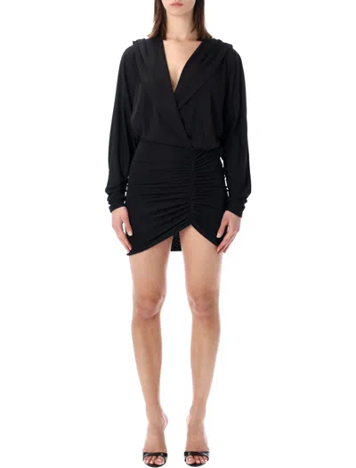 The Andamane Graceful Mini Dress With Hood And Ruched Detail In Black