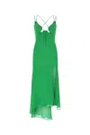 The Andamane Silk Dress With Unique Hemline And Front Cut-outs In Emerald