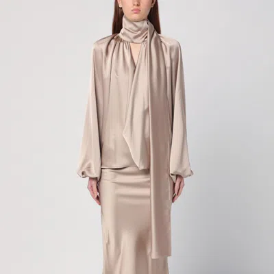 The Andamane Greige Shirt With Bow At The Neck In Beige