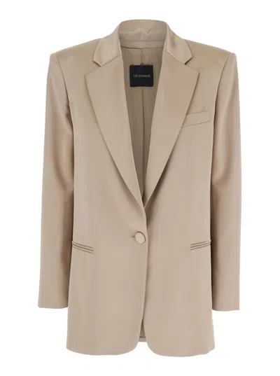 The Andamane Beige Solid Notched Lapel Blazer
