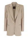 The Andamane Guia Beige Single-breasted Jacket With Notched Revers And Shoulder Pads In Wool Blend Stretch Woman In Beige
