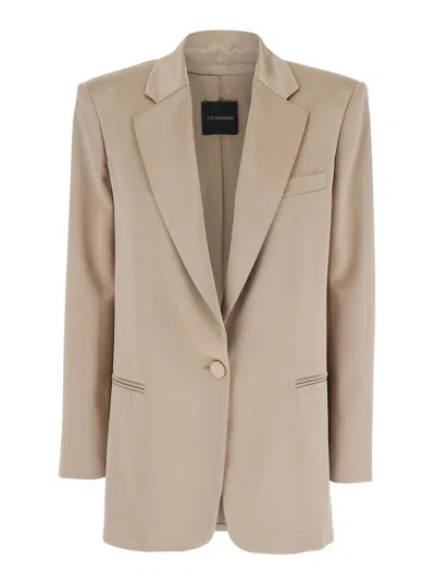 THE ANDAMANE 'GUIA' BEIGE SINGLE-BREASTED JACKET WITH NOTCHED REVERS AND SHOULDER PADS IN WOOL BLEND STRETCH WOMA