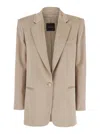 The Andamane Guia Beige Single-breasted Jacket With Notched Revers And Shoulder Pads In Wool Blend Stretch Woman In Beige
