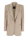 The Andamane Guia Beige Single-breasted Jacket With Notched Revers And Shoulder Pads In Wool Blend Stretch Woman In Beige