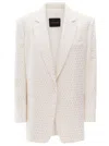 THE ANDAMANE 'GUIA CRYSTAL' WHITE OVERSIZED SINGLE-BREASTED JACKET WITH ALL-OVER RHINESTONE EMBELLISHMENT IN POLY