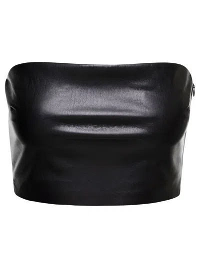 The Andamane Black Bandeau Tube Top Crop Faux Leather In Polyester Woman