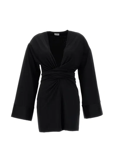 The Andamane Hall Fringe-detail V-neck Mini Dress In Black