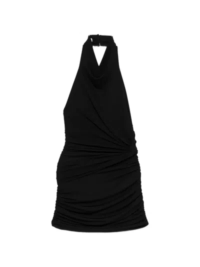 The Andamane Halter-neck Gathered Mini Dress In Black