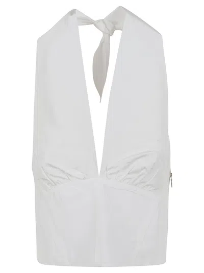 The Andamane Halter Neck Top With Gathered Detailing In White