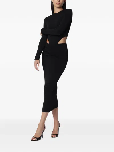 The Andamane Black Midi Dress With Waist Cut-out Detail In Orange