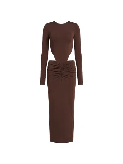 The Andamane Heloise Cut-out Ruched Midi Dress In Brown