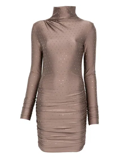 The Andamane High-neck Rhinestone-embellished Dress In Brown