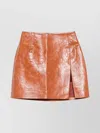 The Andamane Mini Skirt With Leather Effect And Side Slit In Brown