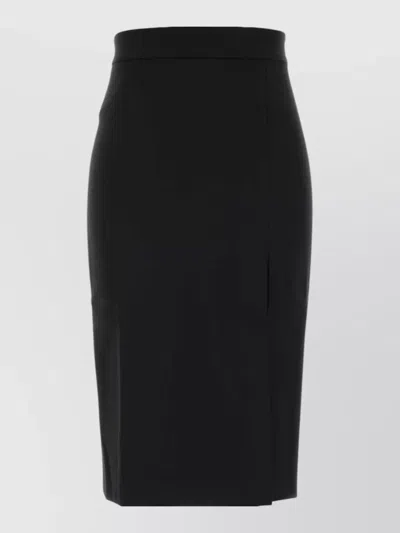 The Andamane High Waisted Stretch Gabardine Skirt Slit In Black