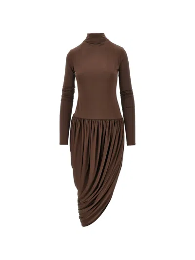 The Andamane Vesna Open-back Draped Midi Dress In Brown