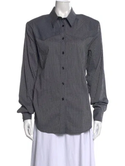 Pre-owned The Andamane Houndstooth Print Long Sleeve Button-up Top In Black