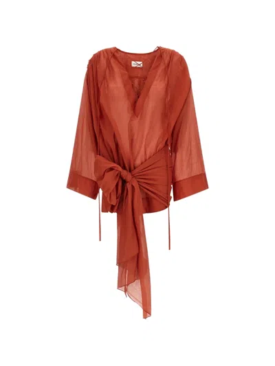 The Andamane Indira Cotton Mini Dress In Burgundy