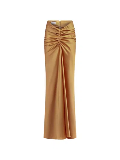 The Andamane Iris Gathered Draped Maxi Skirt In Gold
