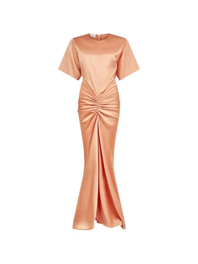 The Andamane Iris Gathered Maxi Dress In Orange