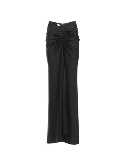 The Andamane Iris Ruched Satin-finish Maxi Skirt In Black