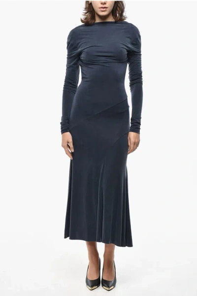The Andamane Jersey Sabrina Flared Dress With Bare Back Design In Blue