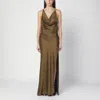 The Andamane Draped Neckline Halter Neck Open Back Dress In Green