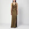 The Andamane Draped Neckline Halter Neck Open Back Dress In Green