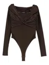 The Andamane Kendall Off Shoulder Bodysuit In Brown