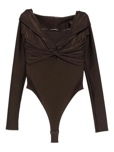 The Andamane Kendall Off Shoulder Bodysuit In Brown