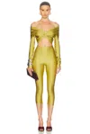 The Andamane Kendall Off Shoulder Capri Jumpsuit In Kiwi