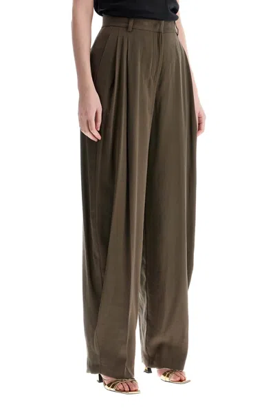 The Andamane Khaki Wide Leg Viscose Trousers With Front Pleats In Green