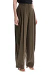 The Andamane Khaki Wide Leg Viscose Trousers With Front Pleats In Kaki (khaki)