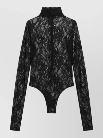 The Andamane Lace Bodysuit High Neck Long Sleeves In Black