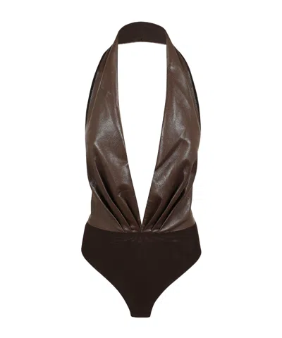 The Andamane Lace Long-sleeve Bodysuit In Brown