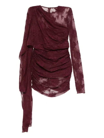 The Andamane Lace-panel Draped Dress In Burgundy