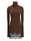 The Andamane Lace-trimmed Turtleneck Mini Dress In Brown