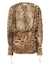 The Andamane Lace-up Animal-print Mini Dress In Blue