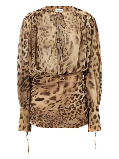 The Andamane Lace-up Animal-print Mini Dress In Blue