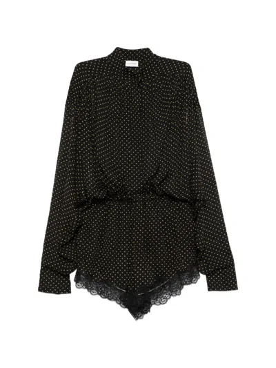 The Andamane Lace-trim Button-front Dress With Elasticated Waist And Pockets In Black
